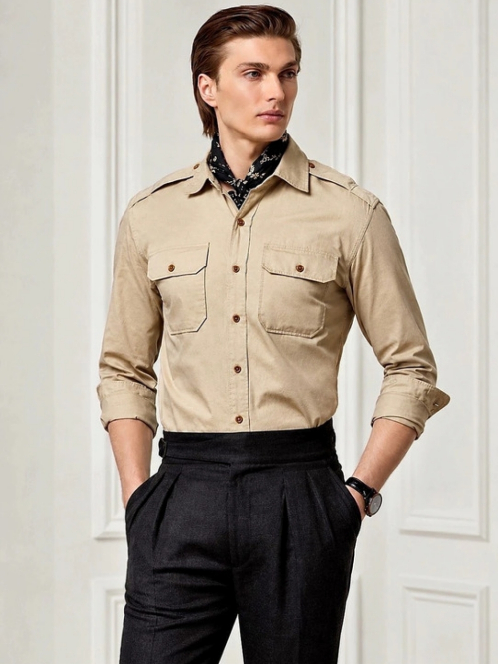 Polo by Ralph Lauren Men's Small Tan Cotton Button Down Shirt Size Small